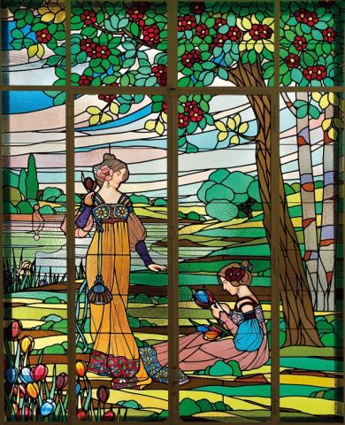 Restauració del vitrall de les Dames de les Tulipes