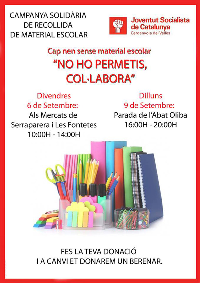 La JSC de Cerdanyola organitza una campanya de recollida de material escolar