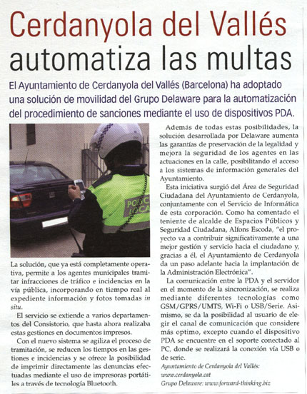 La revista Redes&Telecom informa sobre la implantació de les PDA's a la policia local de Cerdanyola