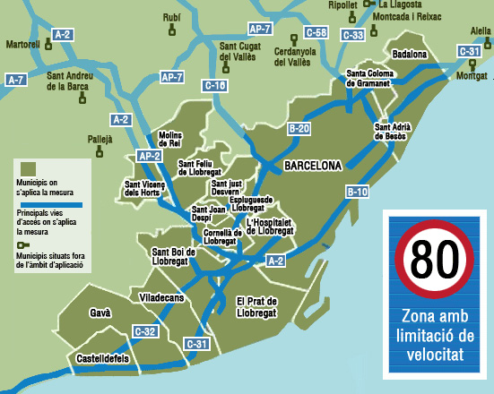 Entra en vigor la prohibició de superar els 80 km/h en els accessos a Barcelona