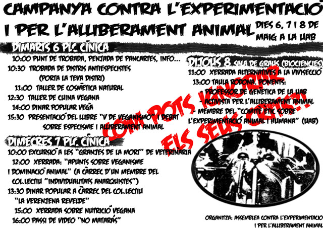 Setmana contra l'experimentació amb animals a la UAB