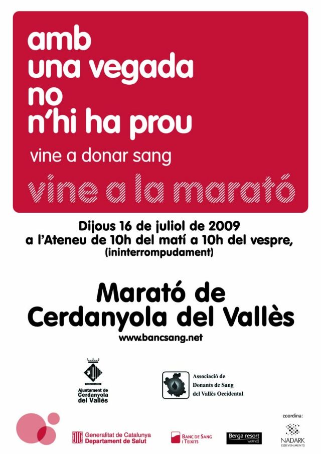 Cerdanyola acollirà demà una nova edició de la Marató de Donacions de Sang
