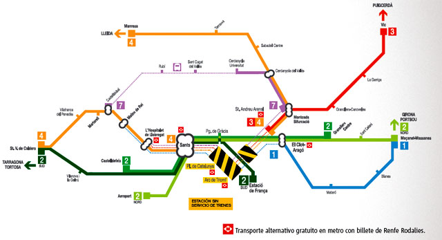 Les dues línies de Rodalies Renfe de Cerdanyola queden afectades pel tancament de l'estació de Plaça Catalunya