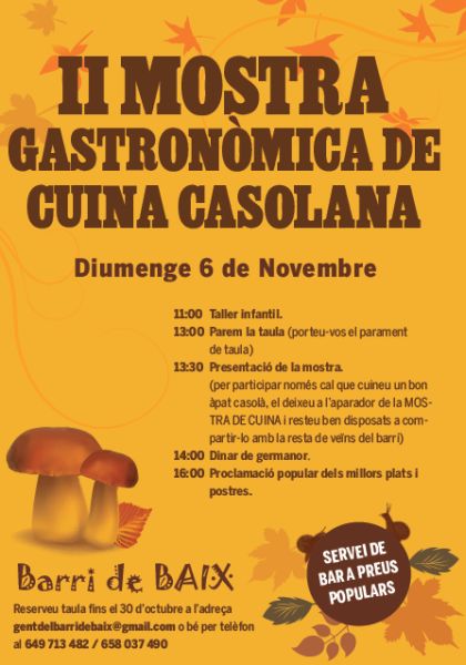 L'AA.VV. del Barri de Baix organitza la II Mostra de Cuina Casolana