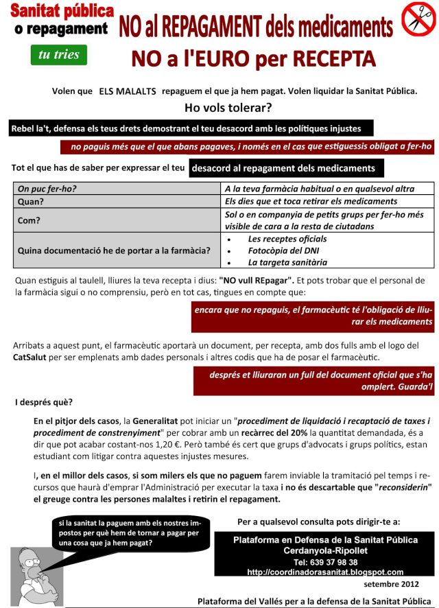 Crida a la desobediència civil davant la taxa d'1 euro per recepta