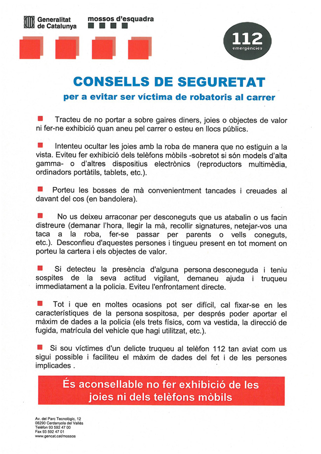 Campanya dels Mossos per prevenir els robatoris de mòbils 