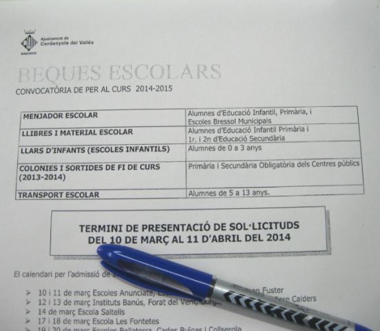 Es convoquen les beques escolars per al curs 2014-2015 