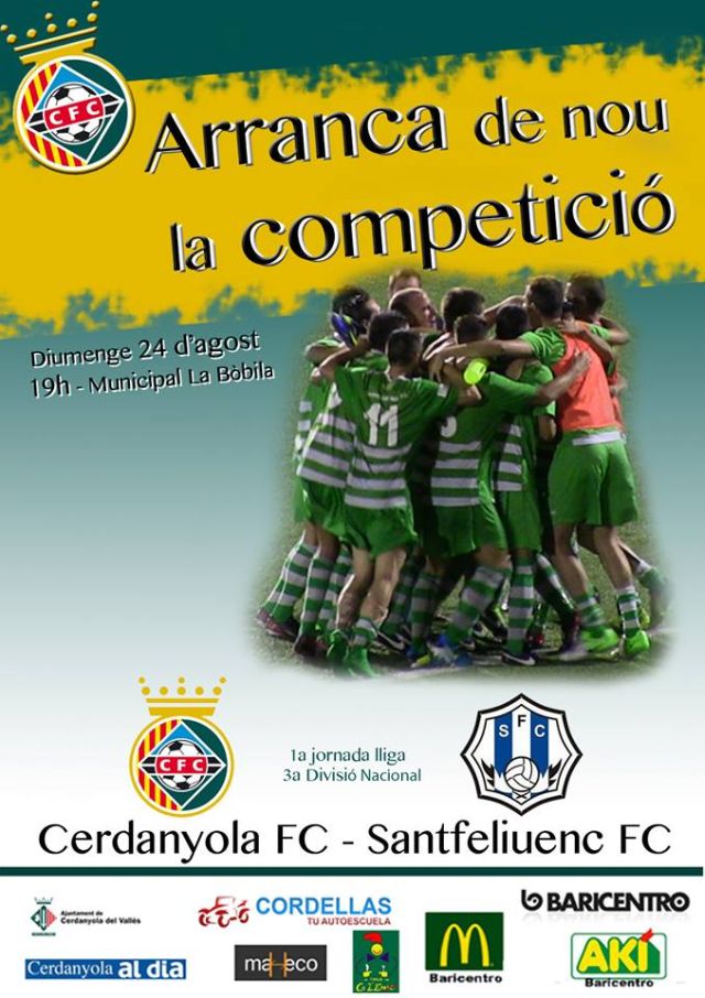 El Cerdanyola FC obre temporada jugant a casa contra el Santfeliuenc FC