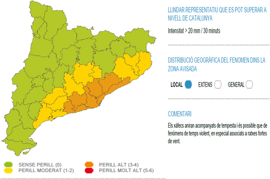 Protecció Civil activa l'alerta del Pla INUNCAT per pluges intenses la propera nit i matinada al litoral i prelitoral de Barcelona