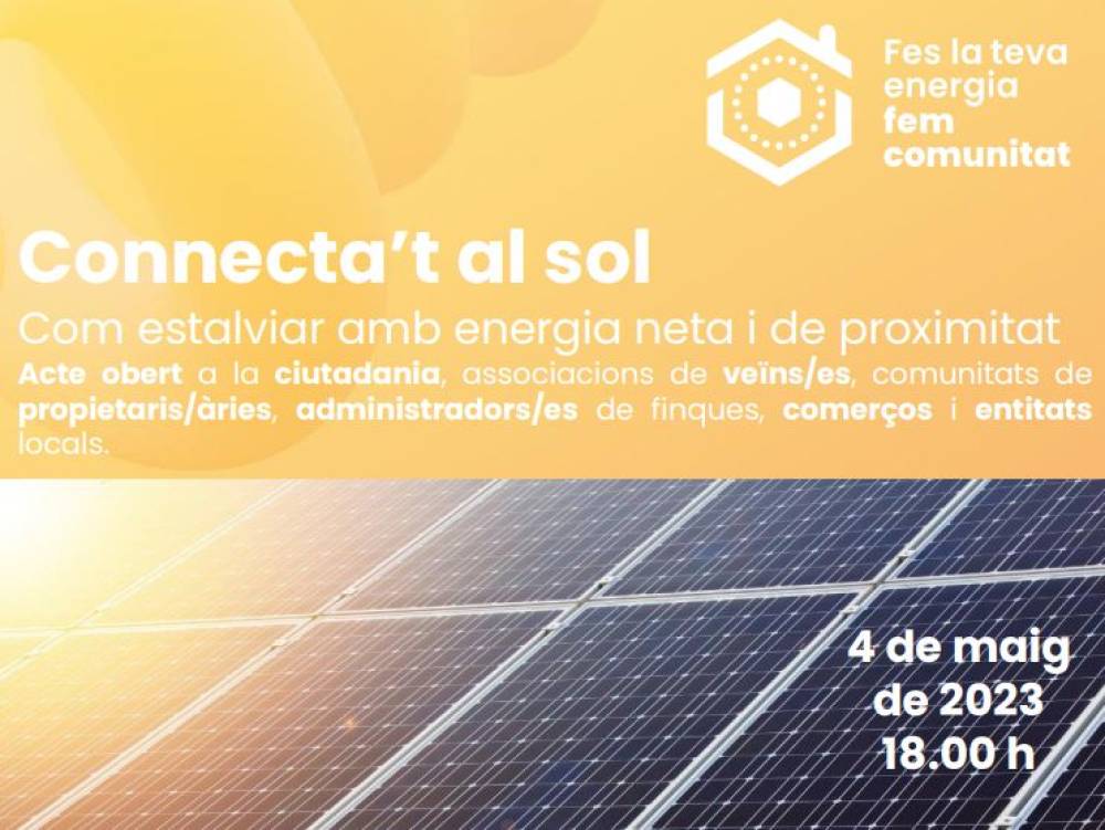 Cerdanyola acollirà la jornada 'Connecta't al sol. Com estalviar amb energia neta i de proximitat'