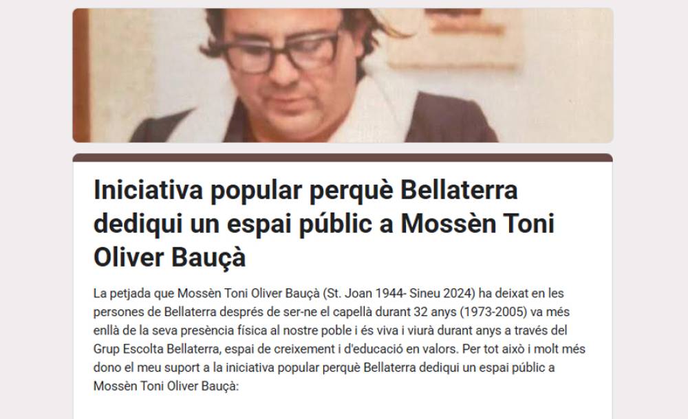 Suport unànime de l’EMD a dedicar un espai públic a mossèn Toni Oliver