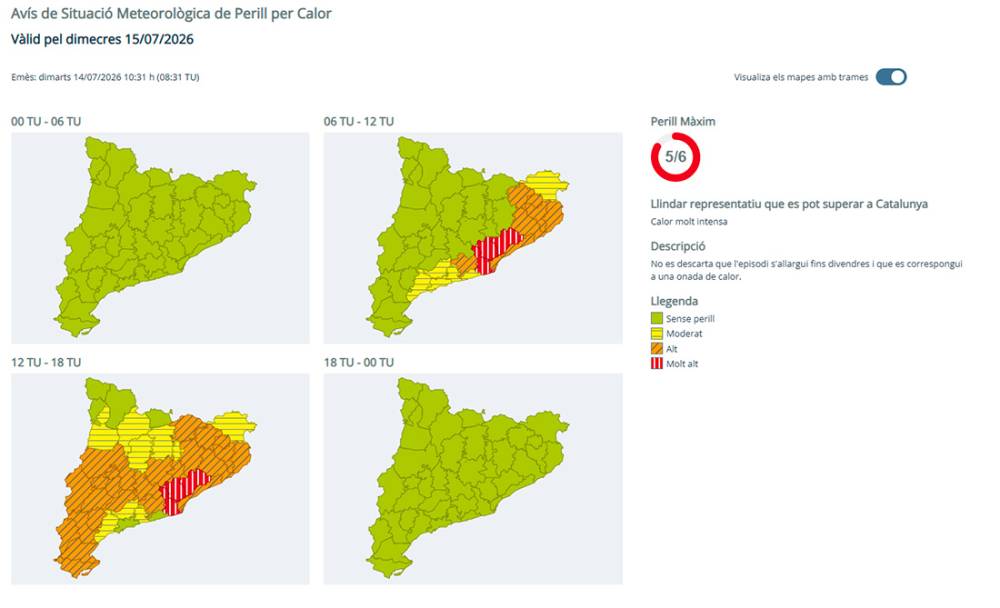 Protecció Civil alerta d’una nova onada de calor intensa per a demà, dimecres 15