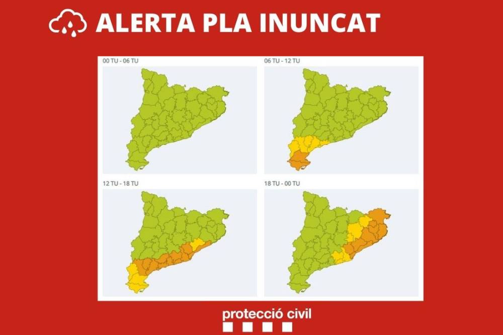 La previsió de pluges intenses provoca l'alerta del pla Inuncat