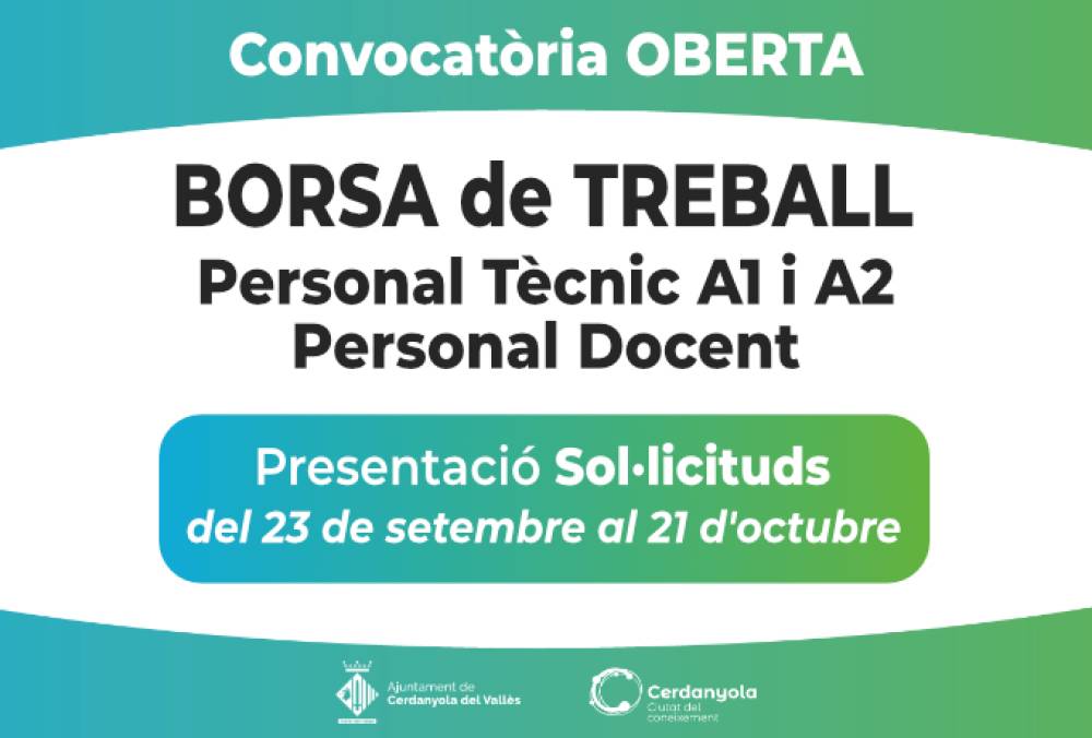 L’Ajuntament obre una convocatòria per crear noves borses de treball de personal tècnic i docent