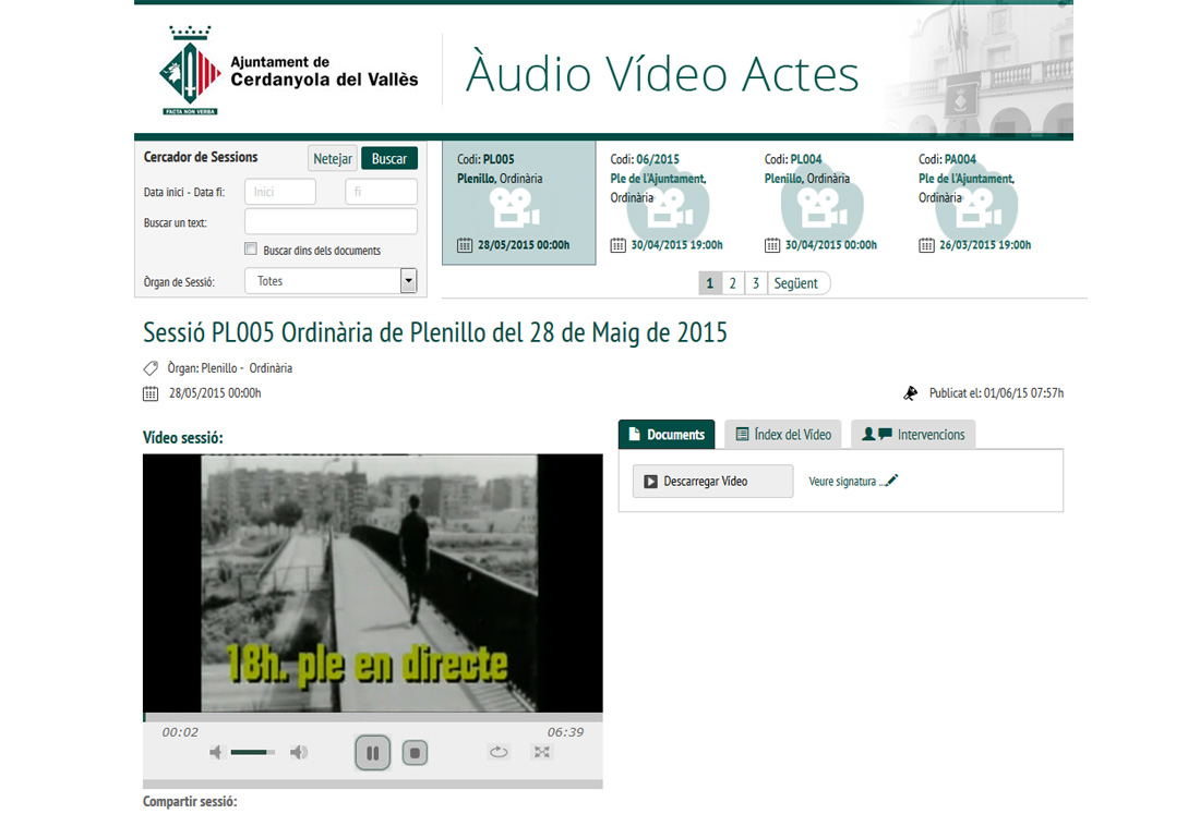 Les Àudio-Vídeo Actes dels plens de Cerdanyola es mostren a Localret