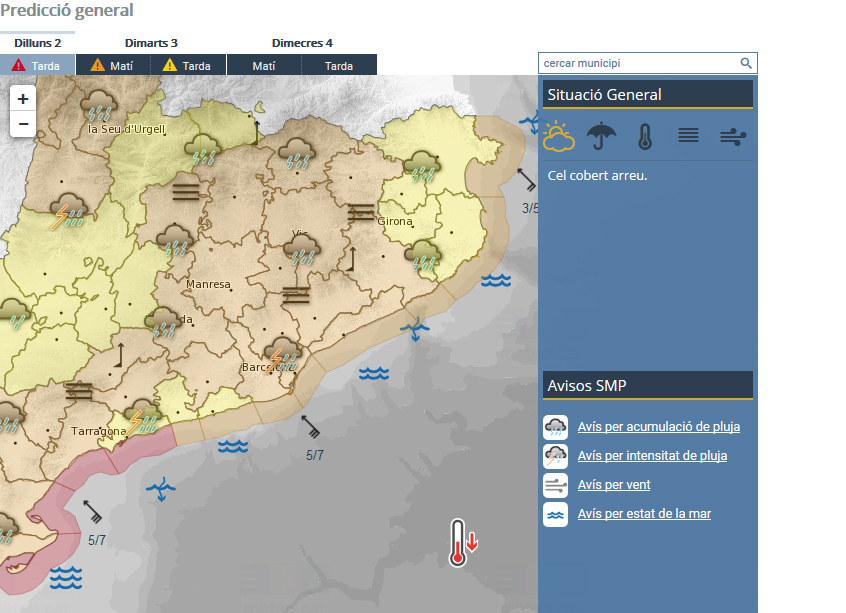 Protecció alerta de la possibilitat de forts vents i pluges abundants