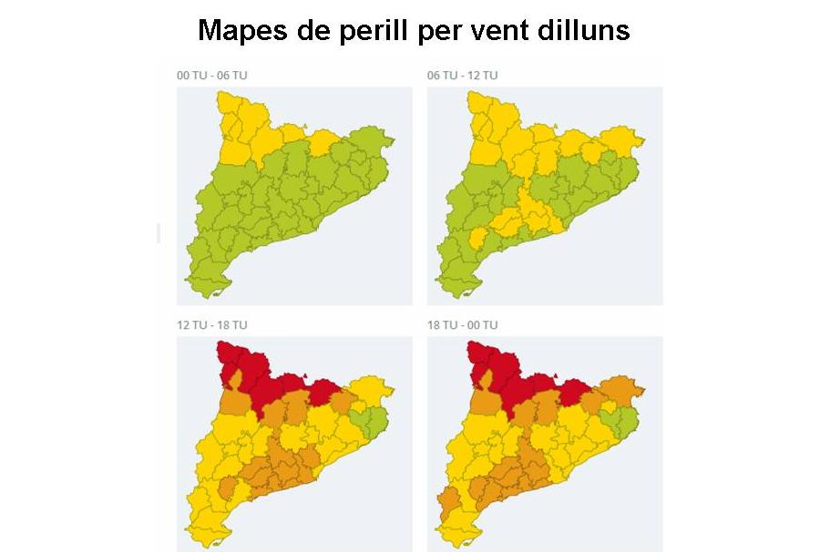 Protecció Civil posa l'alerta per ventades durant tot el dilluns