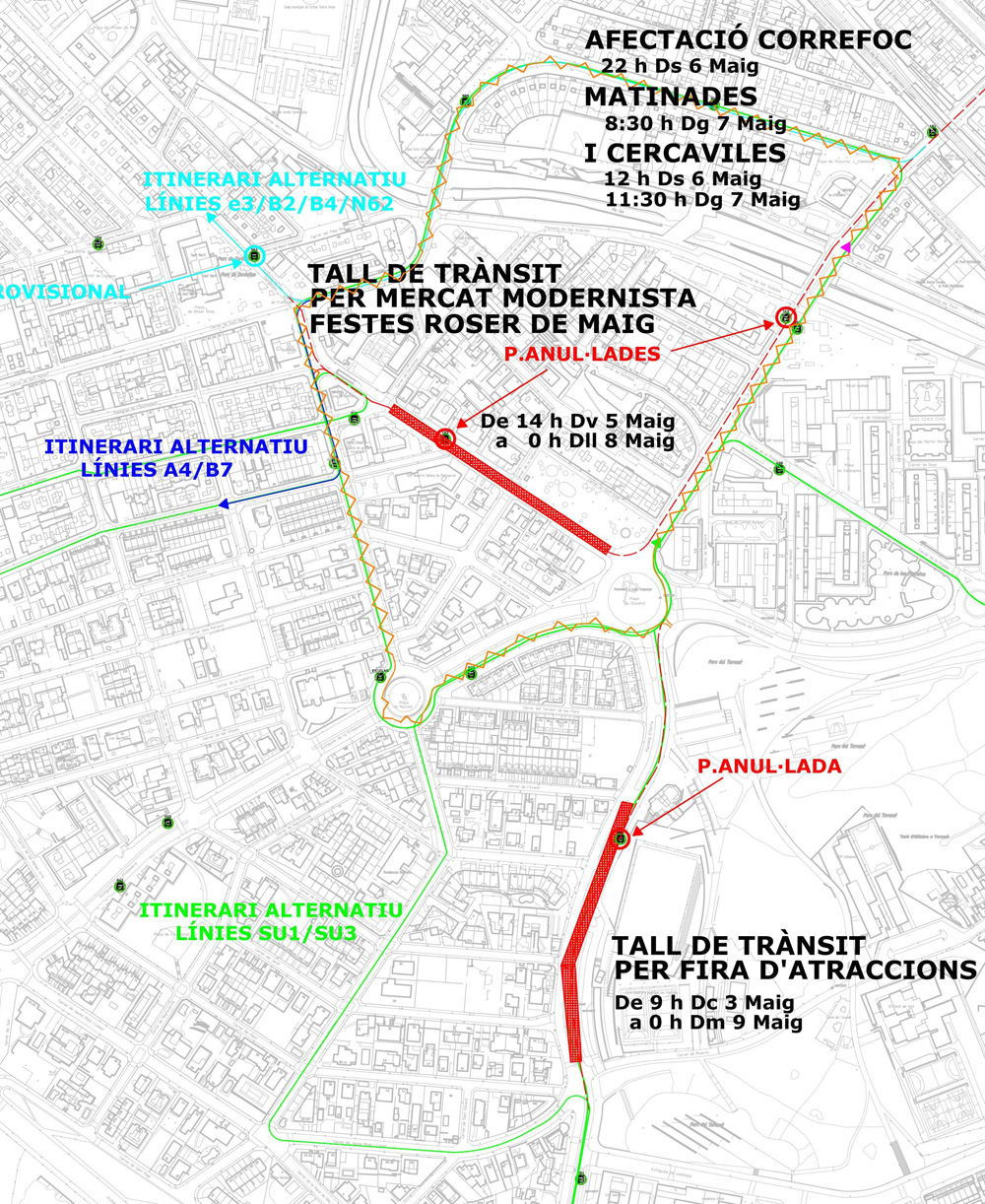 Afectacions en el transport públic per les Festes del Roser de Maig