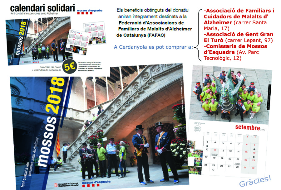 Els Mossos d'Esquadra fan un calendari solidari per a la Federació de familiars de malalts d'Alzheimer
