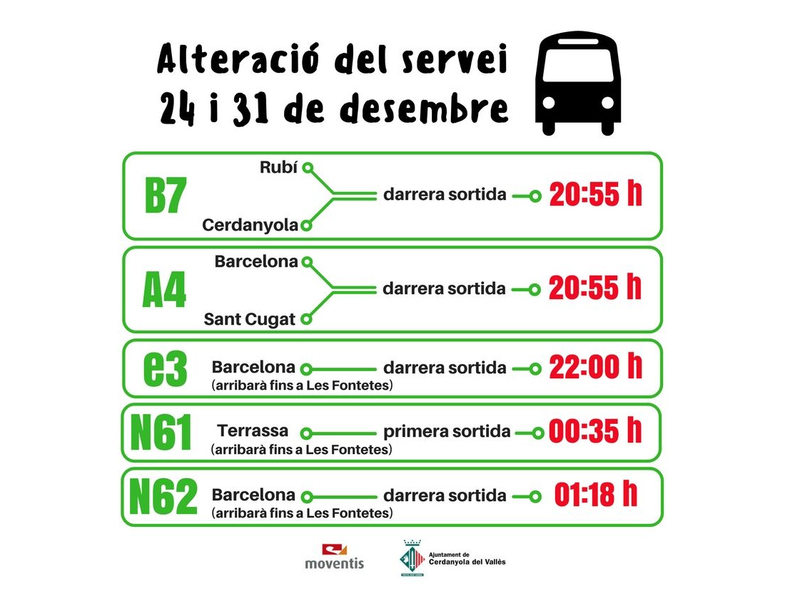 L'autobús canvia horaris la nit del 31 de desembre