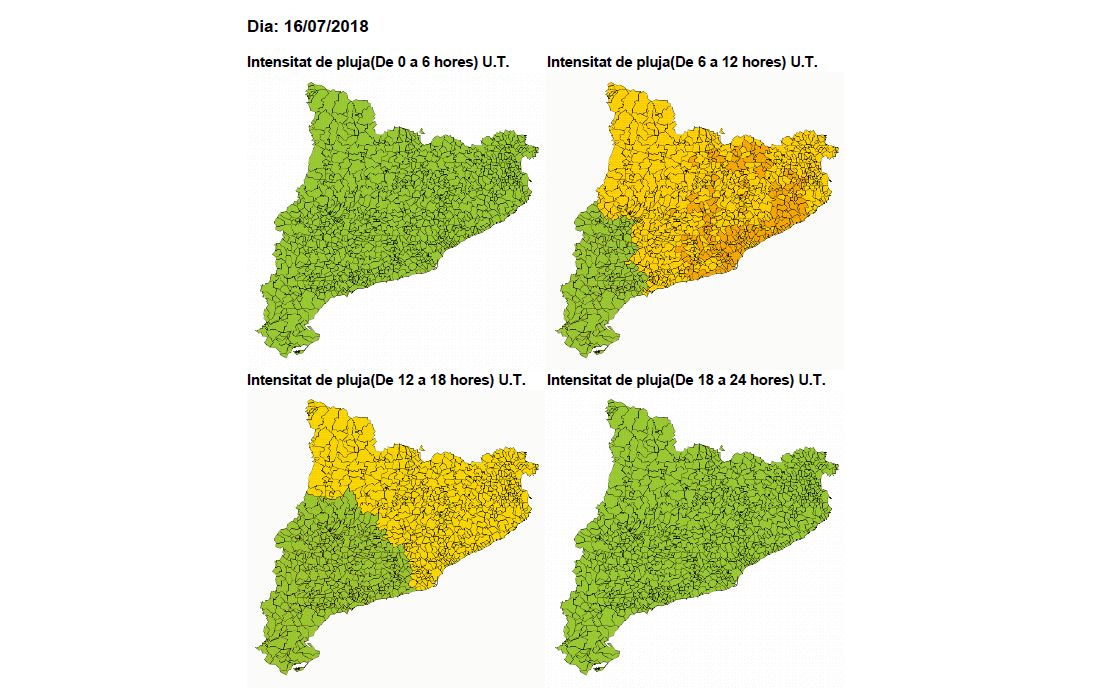 Prealerta del Pla Inuncat a causa de les pluges