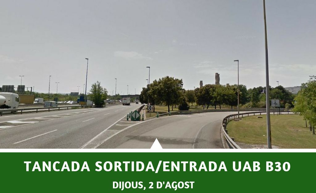Tancada la sortida i entrada de la UAB de la B30 per obres