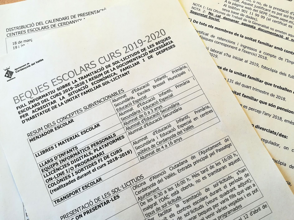 Les beques escolars per al curs 2019-2020 ja estan atorgades