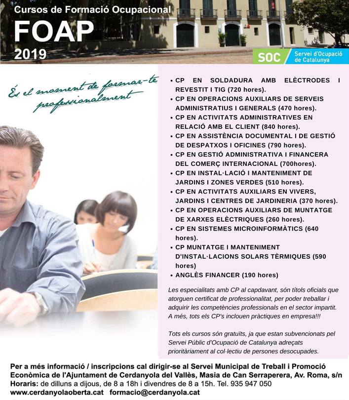 Oferta de formació ocupacional FOAP per al 2020